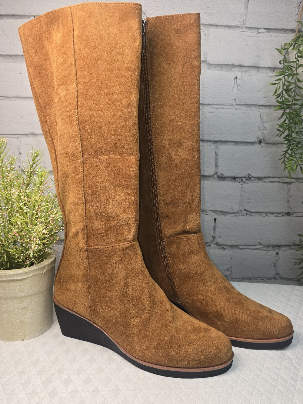 AEROSOLES Chestnut Suede Wedge Knee Boots boho Y2K hippie womens 7.5